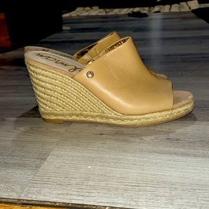 Sam Edelman | Bonnie Espadrilles Wedge in Tan Leather | Slip-on Mule Wedge | 10